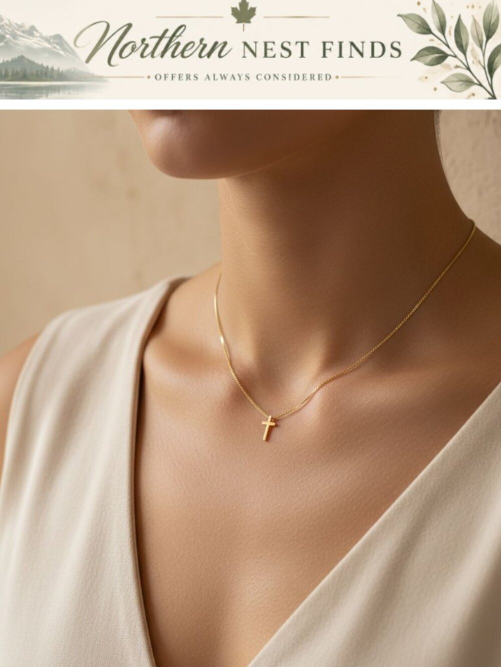 14K Gold Plated Cross Pendant Choker Necklace